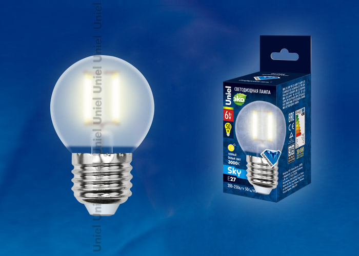 Лампа светодиодная LED-G45-6W/E27/FR PLS02WH картон с гарантией 3 года