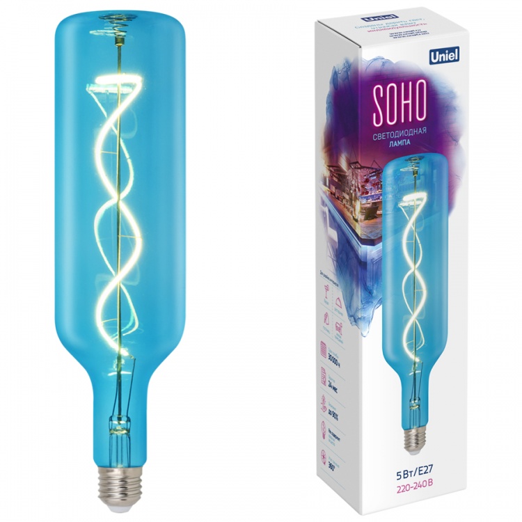 Лампа светодиодная SOHO LED-SF21-5W/SOHO/E27/CW BLUE GLS77BL синяя колба, спиральный филамент с гарантией 