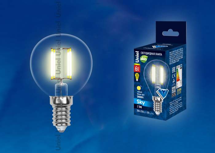 Лампа светодиодная LED-G45-6W/E14/CL PLS02WH картон с гарантией 3 года