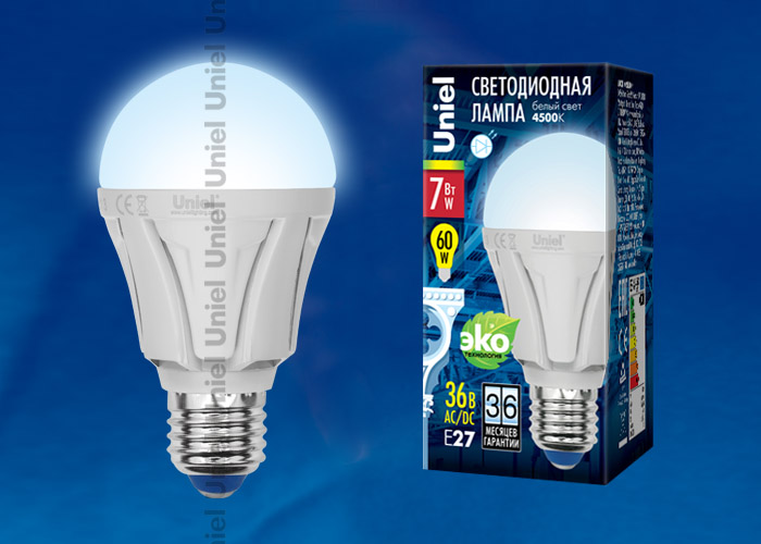 Лампа светодиодная LED-A60-7W/E27/FR/36V ALP01WH картон с гарантией 3 года