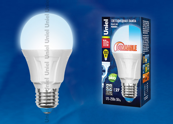 Лампа светодиодная LED-A60-11W/E27/FR/DIM PLP01WH картон с гарантией 3 года