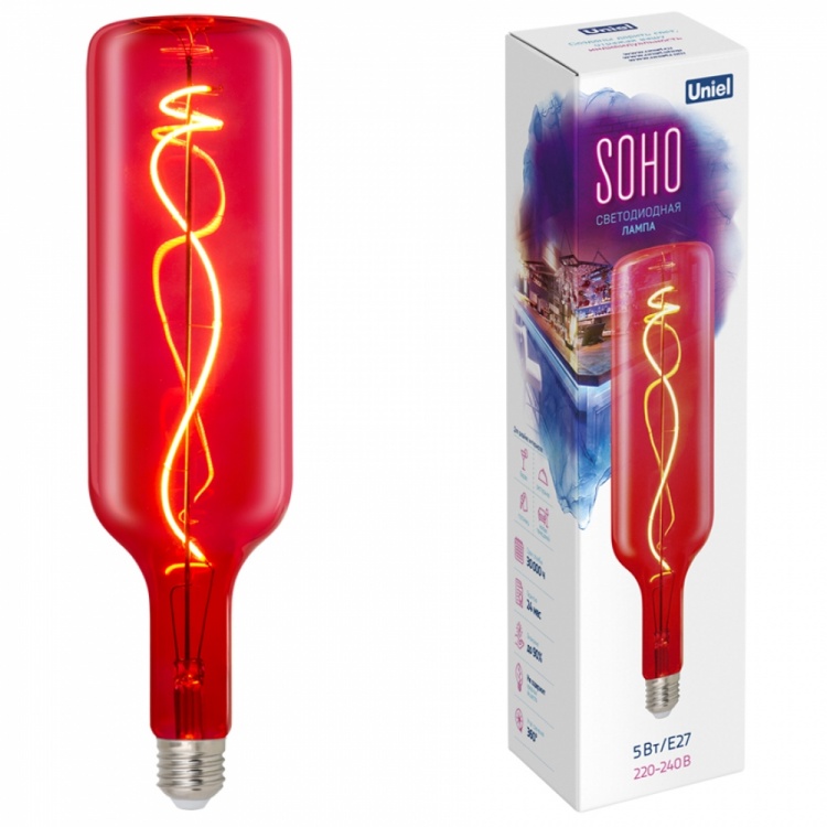 Лампа светодиодная SOHO LED-SF21-5W/SOHO/E27/CW RED GLS77RD красная колба, спиральный филамент с гарантией 